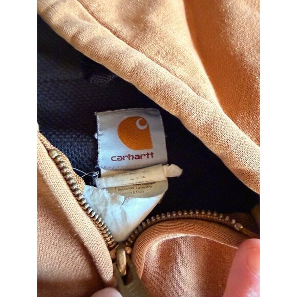 Carhartt Mens Sandstone Hooded Full-Zip Jacket Brown XL Lined  *note flaw sleeve - Picture 4 of 13